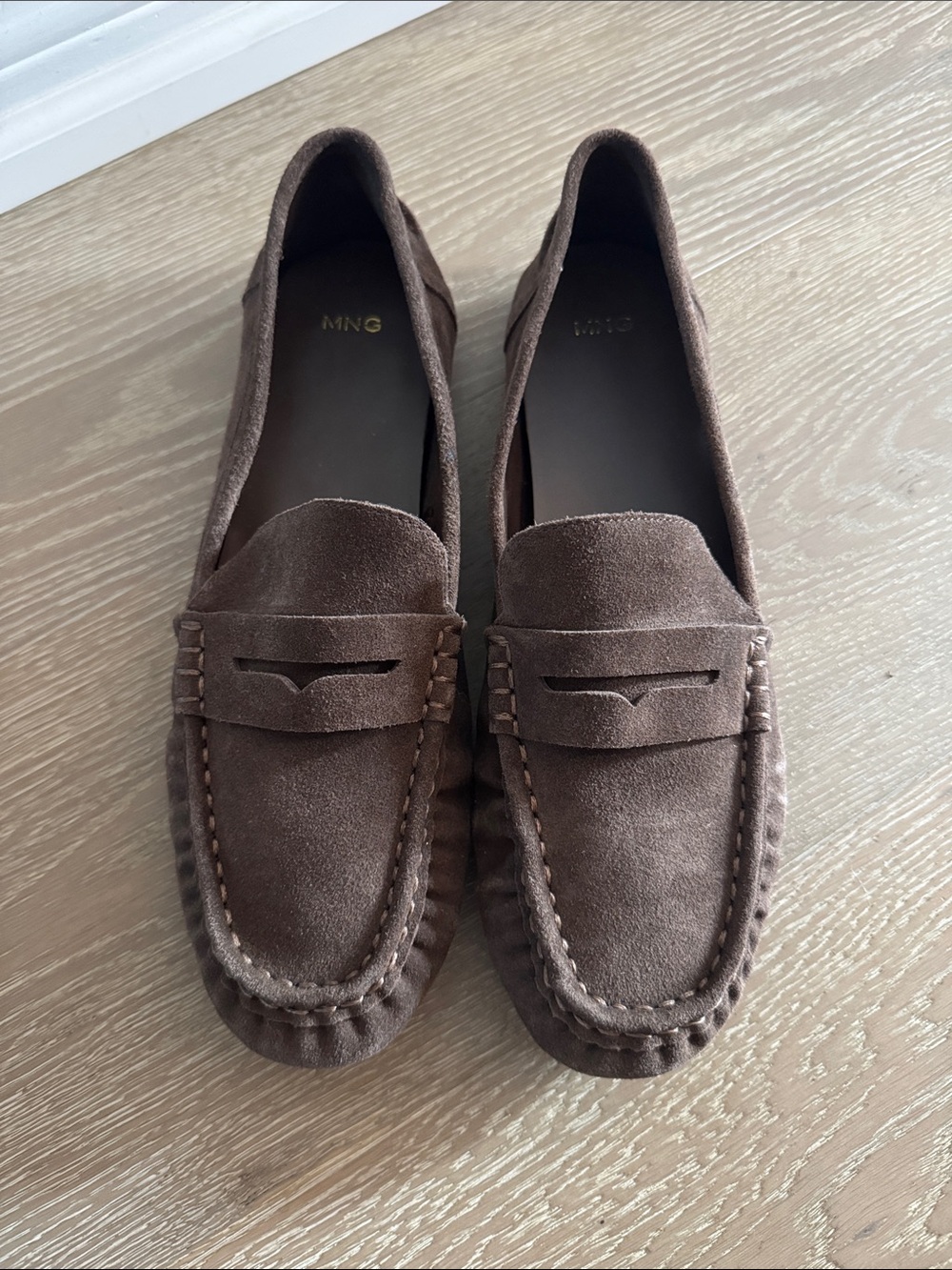Mango Dark Brown Suede Penny Loafers